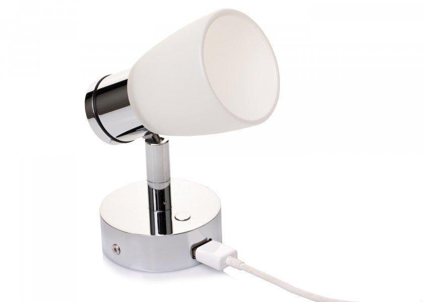 PREBIT R1 - 1 LED - påbygningslampe / poleret krom, satinhvidt glas - SejlStrøm