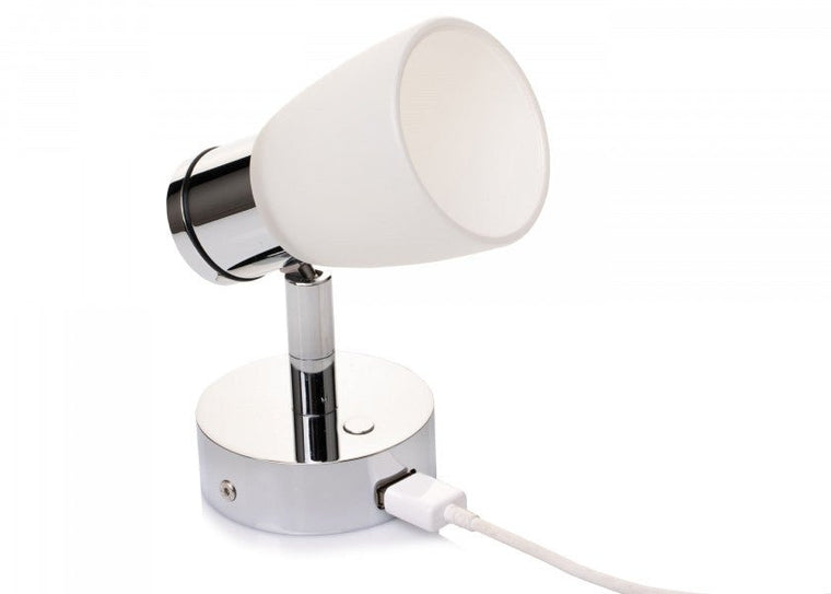 PREBIT R1 - 1 LED - påbygningslampe / poleret krom, satinhvidt glas - SejlStrøm