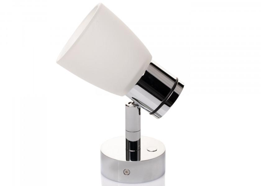 PREBIT R1 - 1 LED - påbygningslampe / poleret krom, satinhvidt glas - SejlStrøm