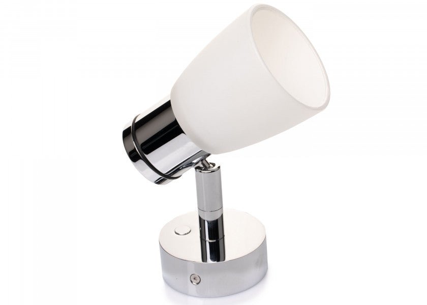 PREBIT R1 - 1 LED - påbygningslampe / poleret krom, satinhvidt glas - SejlStrøm