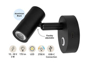 SEATEC LED - læselampe med berøringskontakt og USB - C - opladningsport / sort - SejlStrøm