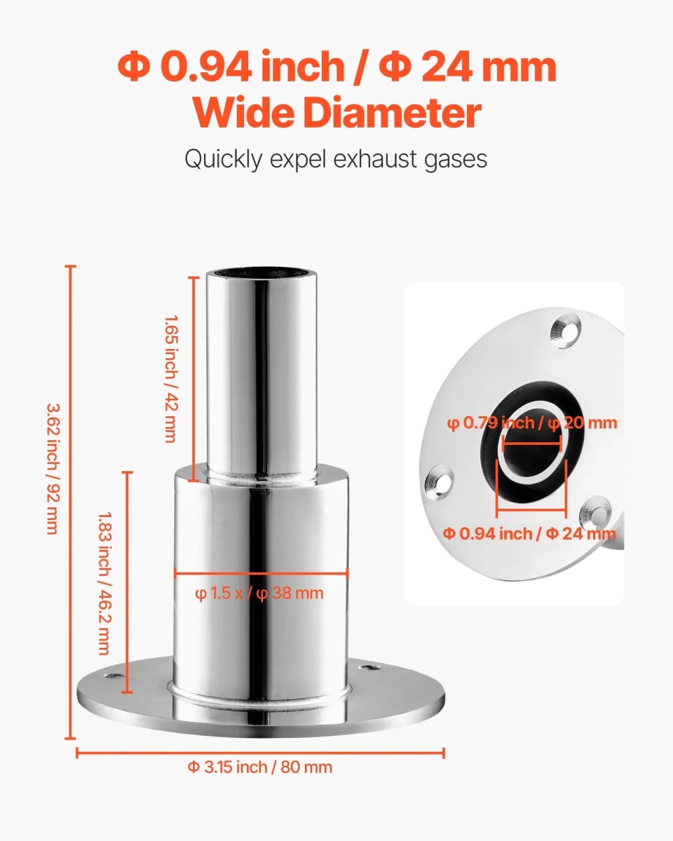 Skroggennemføring lige i 316 Rustfrit Stål – til Dieselvarmer/Udstødning - SejlStrøm