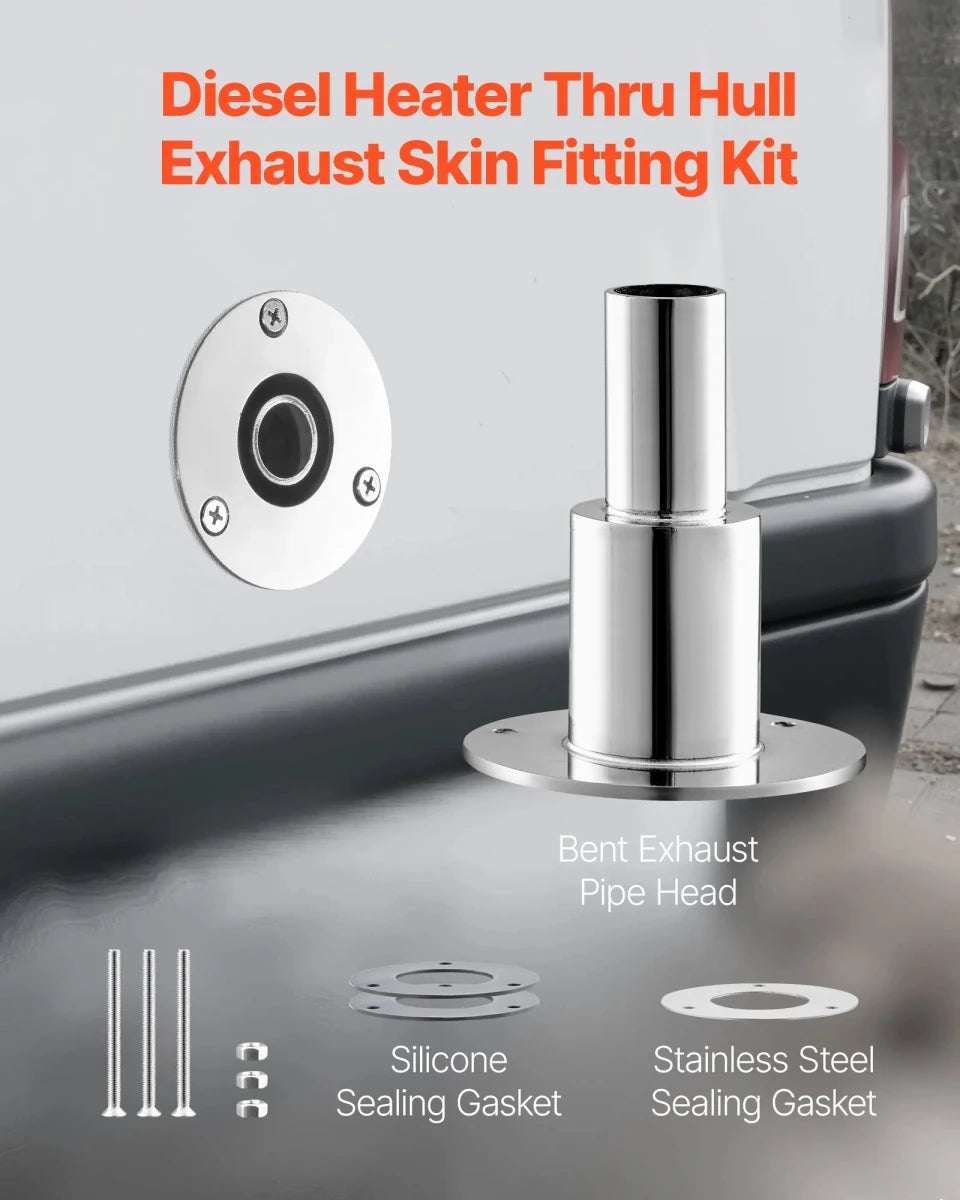 Skroggennemføring lige i 316 Rustfrit Stål – til Diesel heater/Udstødning - SejlStrøm