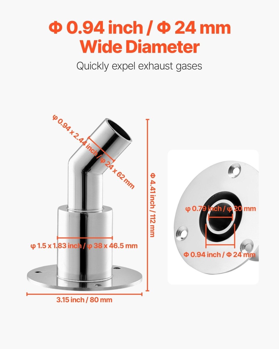 Skroggennemføring med vinkel i 316 Rustfrit Stål – Ø22 mm / Ø24 mm - SejlStrøm