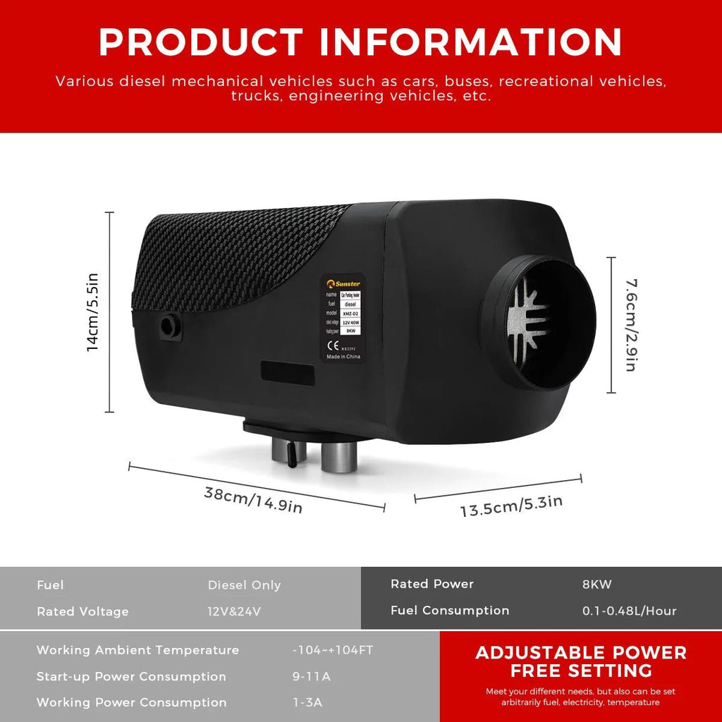 Sunster 8 kW Dieselfyr – WiFi & Bluetooth styring (12V / 24V) - SejlStrøm