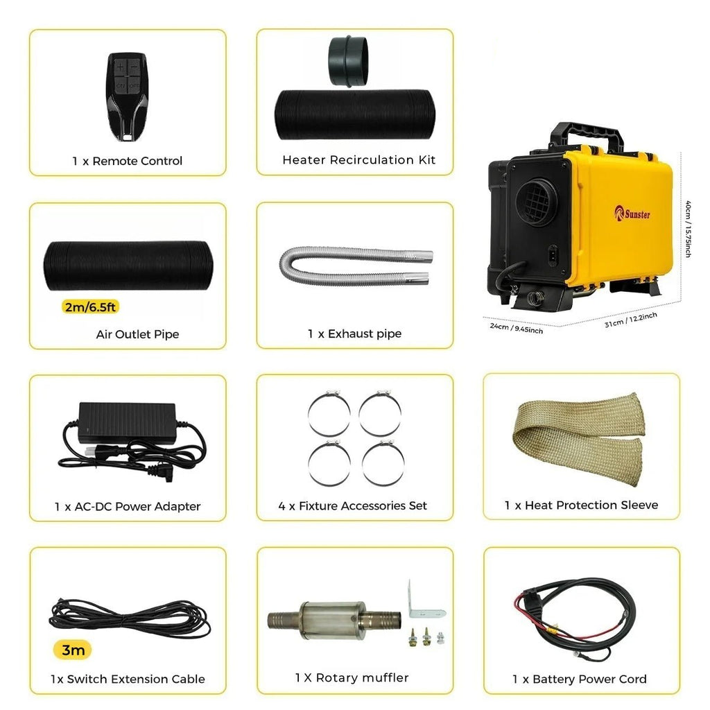 Sunster HTB1 8kW Toolbox Dieselfyr 12V / 230V – Bluetooth Kinafyr 2025 med Turbo Mode og automatisk rengøring - SejlStrøm