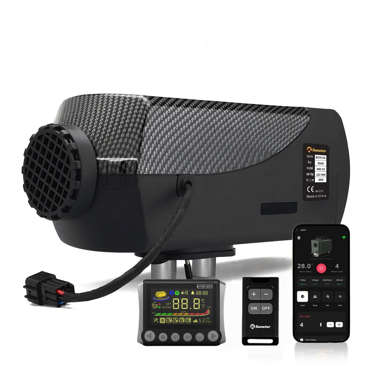 Sunster SH W2 2 kW dieselfyr med WiFi og Bluetooth