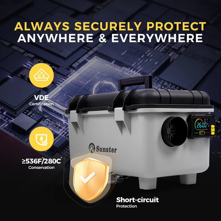 Sunster TB30 Diesel Heater 8KW 12/24V & 110–240V – Kraftfuld dieselvarmer med app‑styring - SejlStrøm