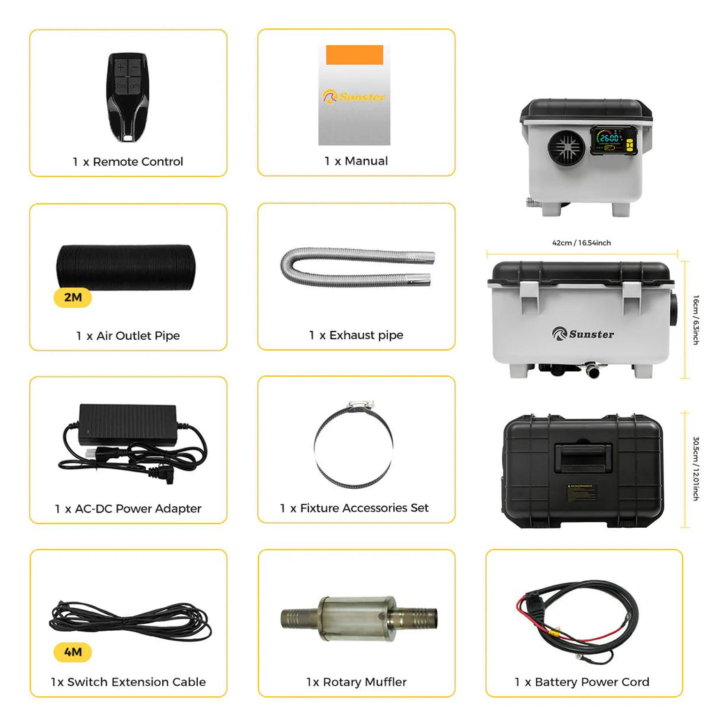 Sunster TB30 Diesel Heater 8KW 12/24V & 110–240V – Kraftfuld dieselvarmer med app‑styring - SejlStrøm