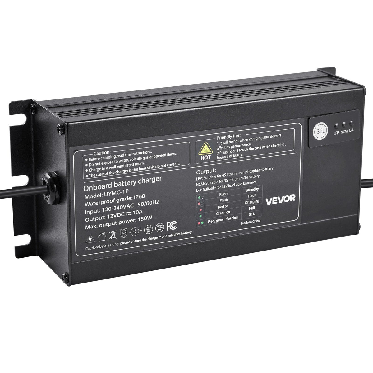 VEVOR IP68 marinebatterilader – 1 bank á 10 A / 12 V – detaljebillede 10
