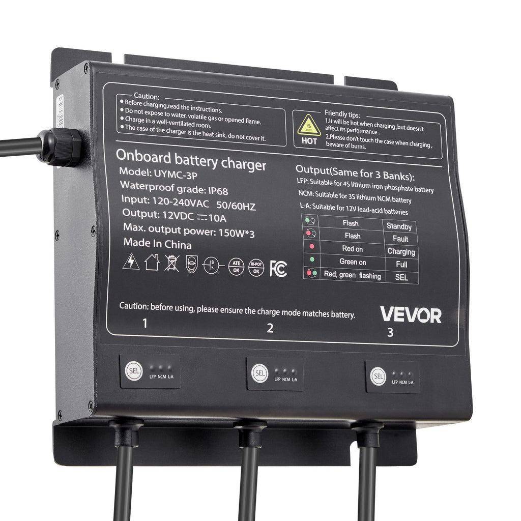 VEVOR IP68 marinebatterilader – 3 banke á 10 A / 12 V – detaljebillede 10