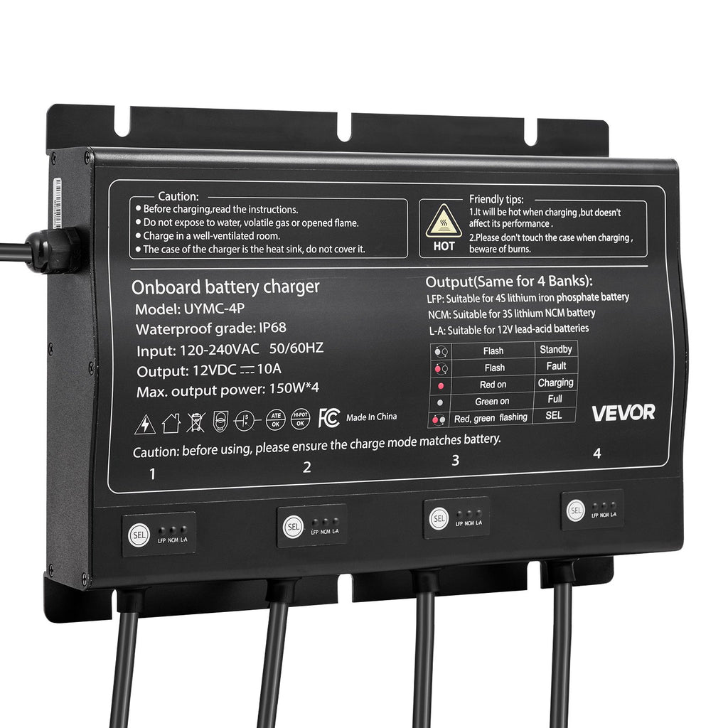 VEVOR IP68 marinebatterilader – 4 banke á 10 A / 12 V – detaljebillede 10