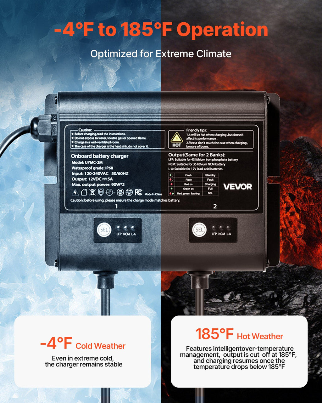 VEVOR IP68 marinebatterilader – 2 banke á 5 A / 12 V – detaljebillede 6