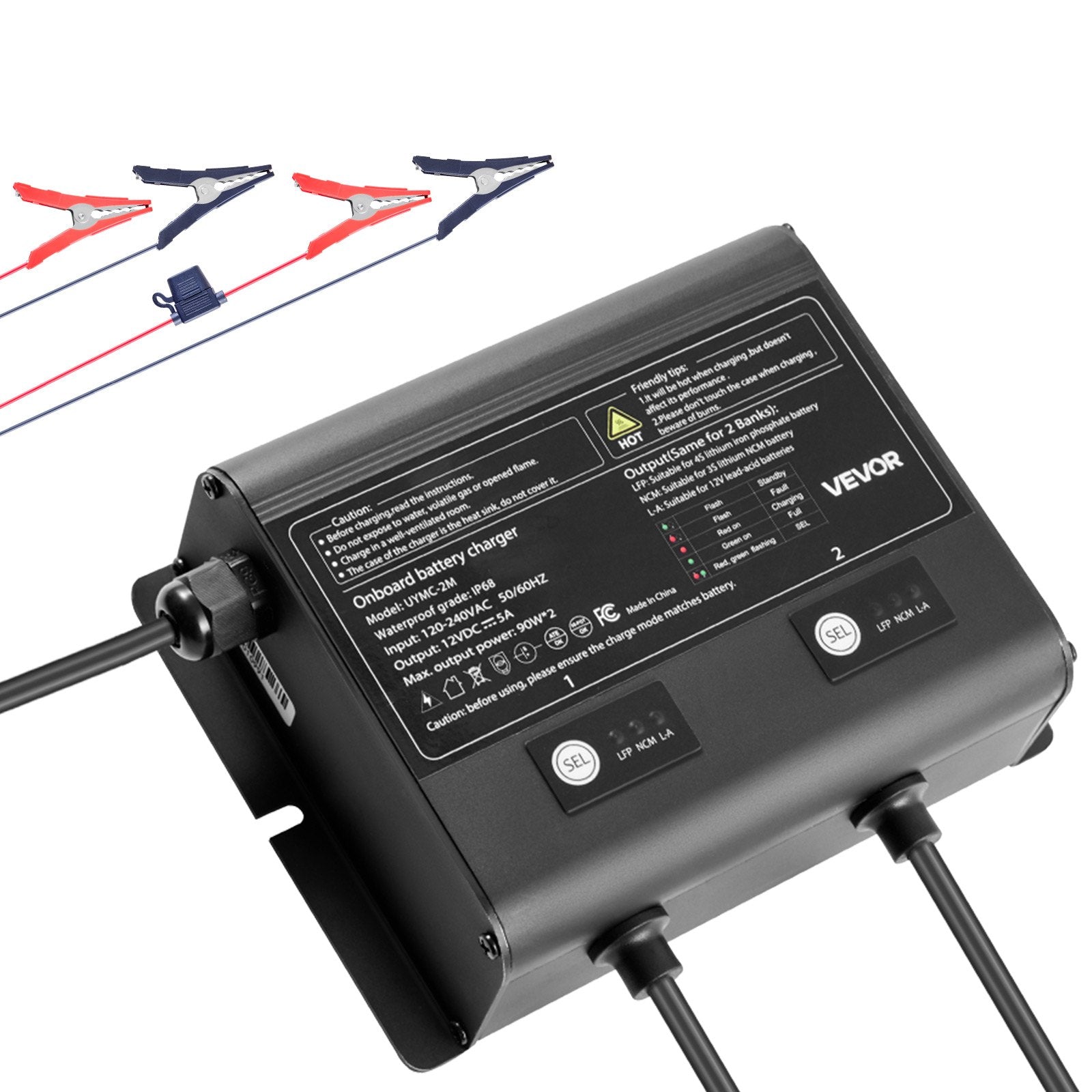 VEVOR IP68 marinebatterilader – 2 banke á 5 A / 12 V – officielt VEVOR produktbillede