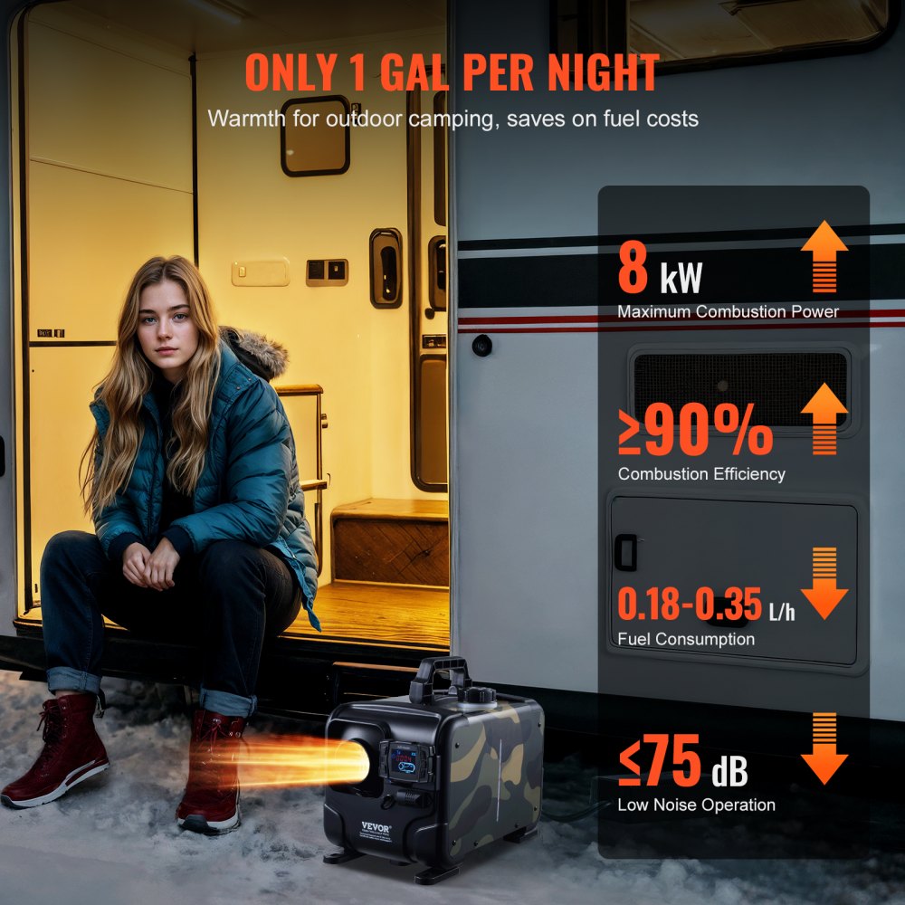 VEVOR dieselvarmer 8 kW 12/24 V – horisontal alt-i-én med CO-alarm – billede 5