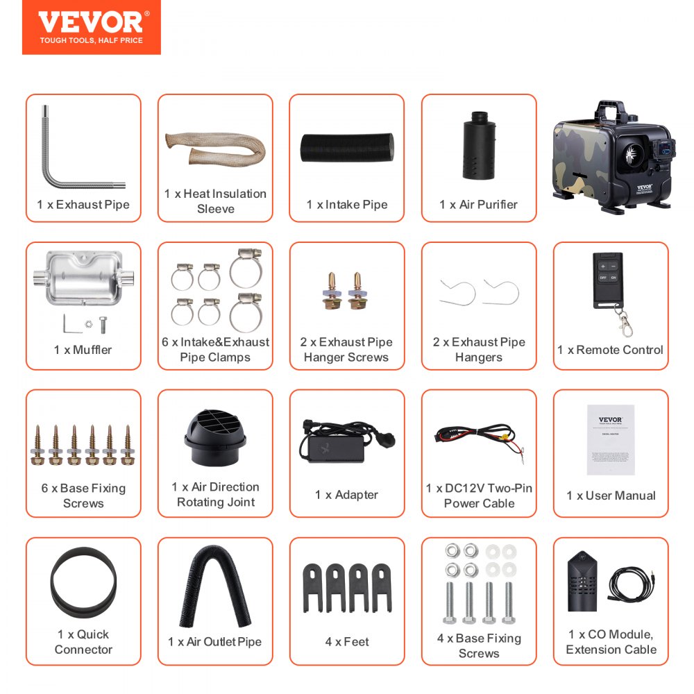 VEVOR dieselvarmer 8 kW 12/24 V – horisontal alt-i-én med CO-alarm – billede 7