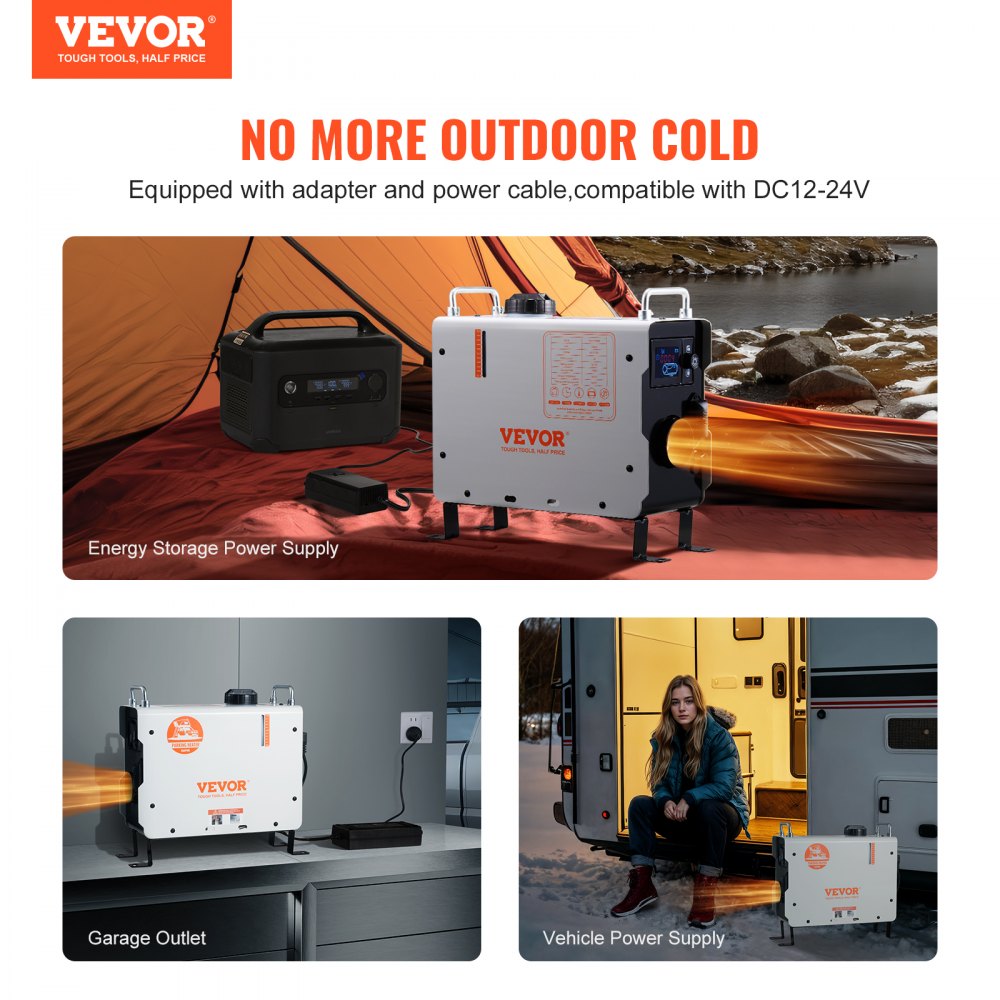 VEVOR dieselvarmer 2 kW 12/24 V – alt-i-én med Bluetooth og CO-alarm – billede 2