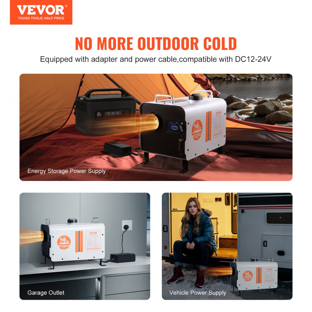 VEVOR dieselvarmer 8 kW 12/24 V – horisontal, Bluetooth og CO-alarm – billede 2