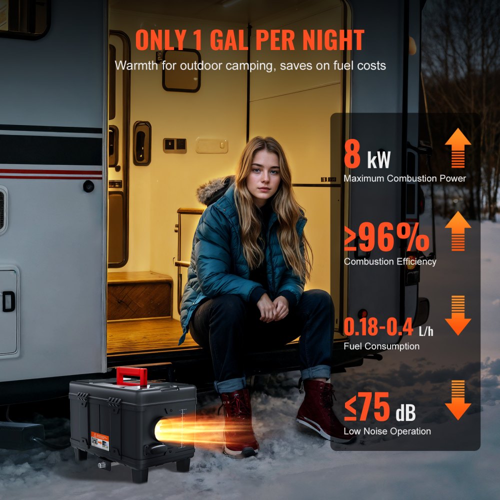 VEVOR dieselvarmer 8 kW 12/24 V – portabel med Bluetooth og CO-alarm – billede 5