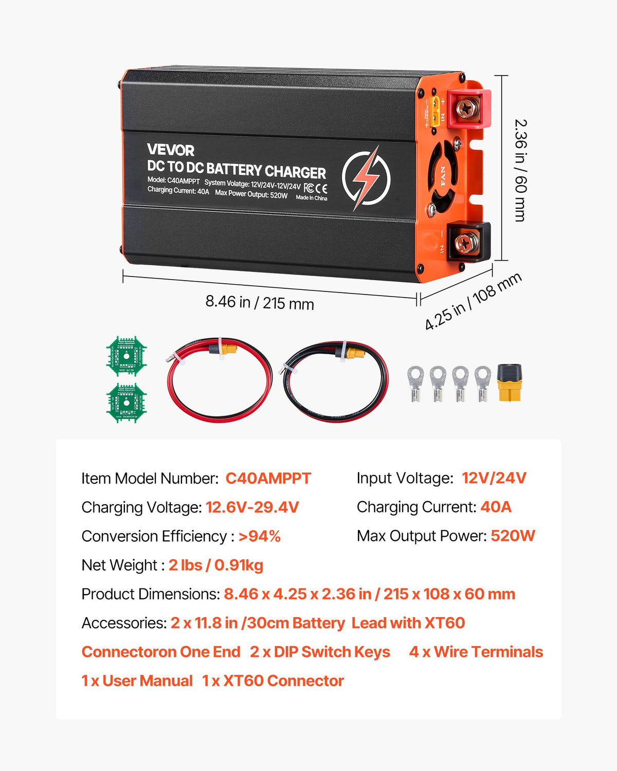 VEVOR DC-DC-lader med MPPT 40 A / 520 W – 12/24 V – detaljebillede 8