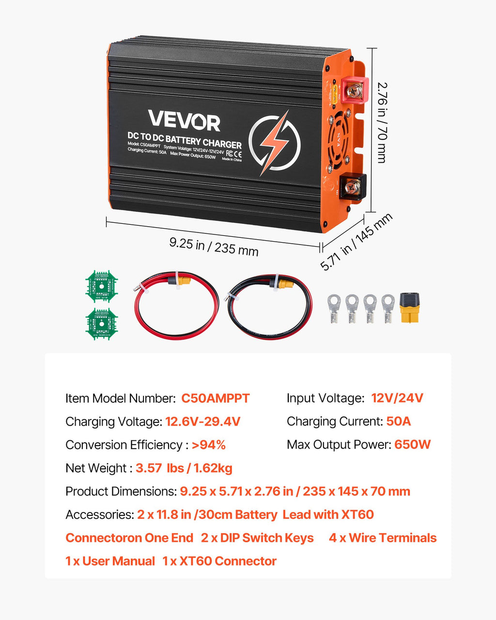 VEVOR DC-DC-lader med MPPT 50 A / 650 W – 12/24 V – detaljebillede 8