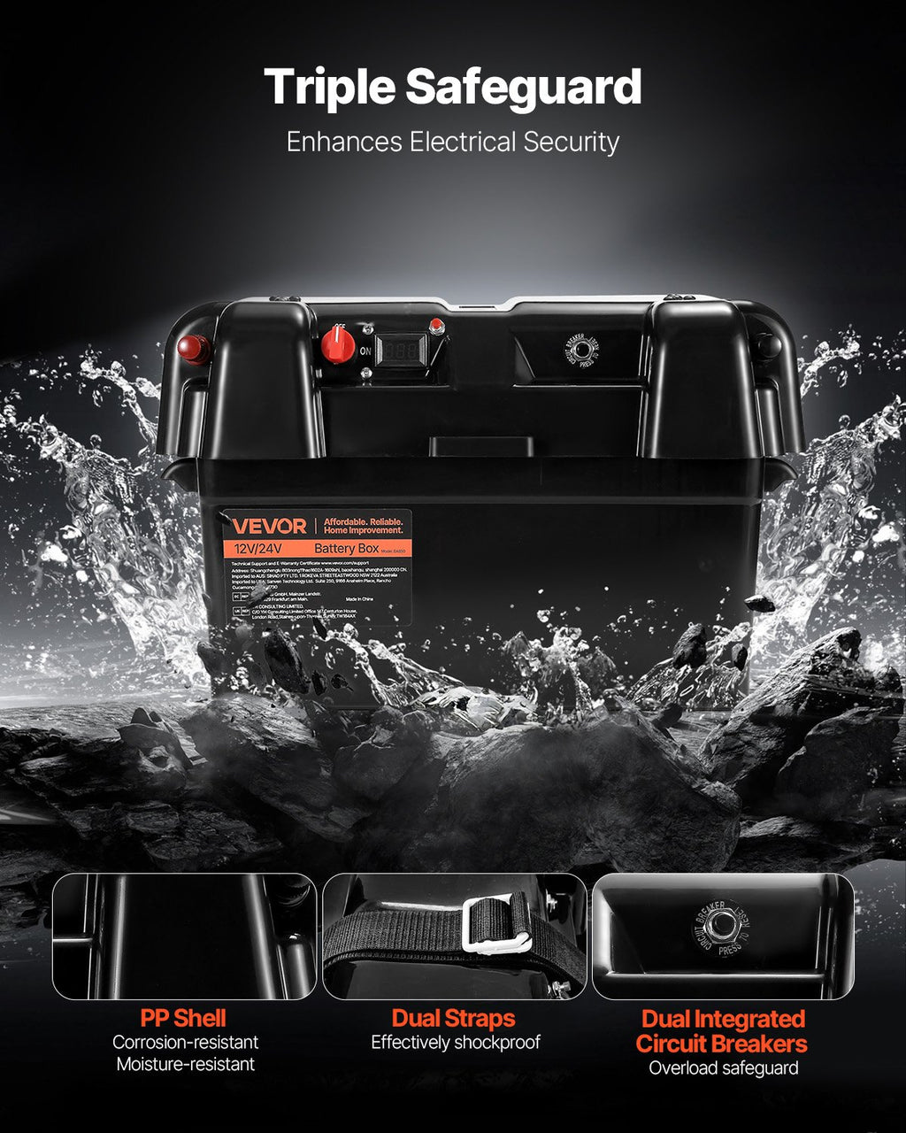 VEVOR smart batterikasse Group 24/27 – voltmeter, USB og 12 V udtag – detaljebillede 4