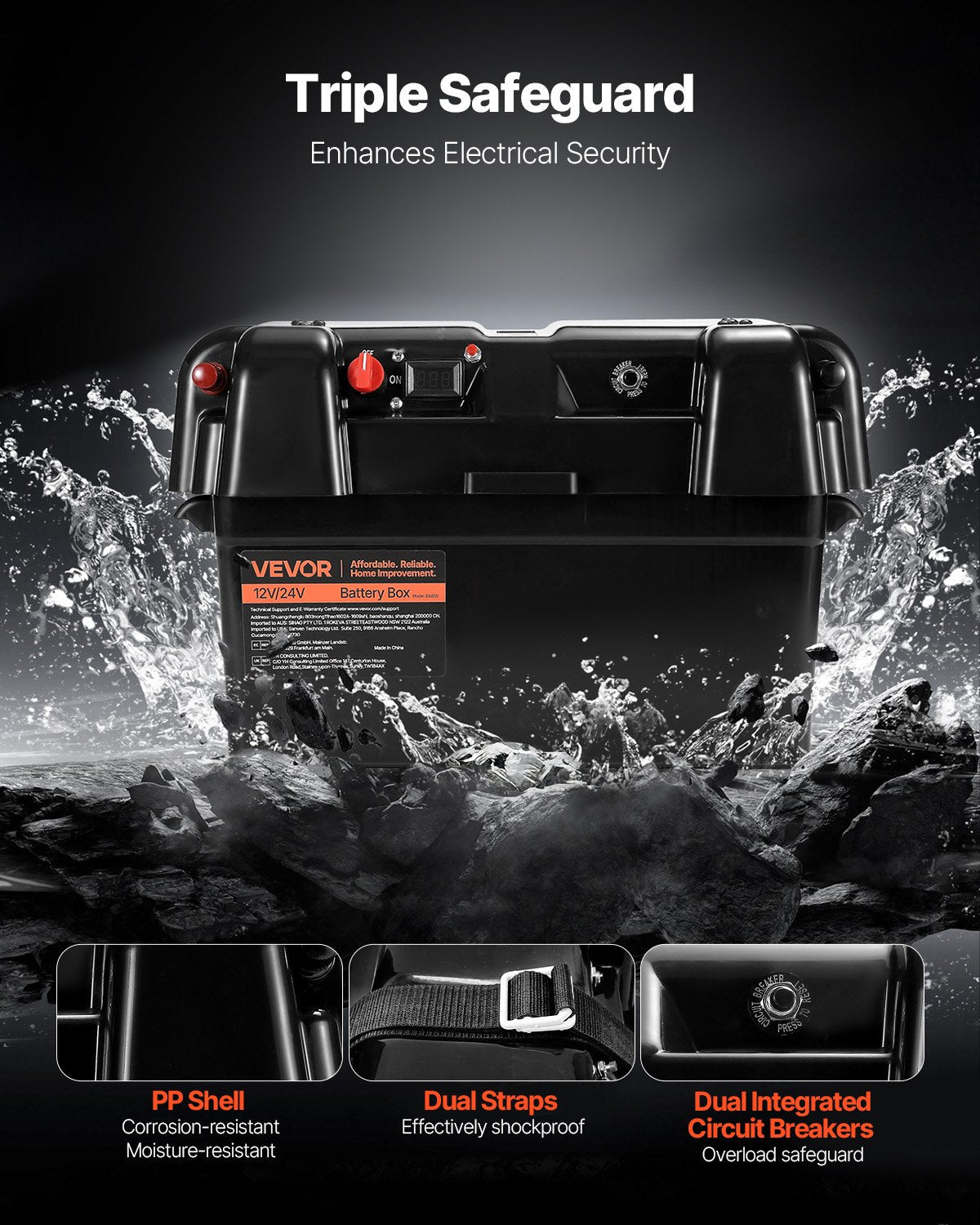 VEVOR smart batterikasse Group 24/27 – voltmeter, USB og 12 V udtag – detaljebillede 4