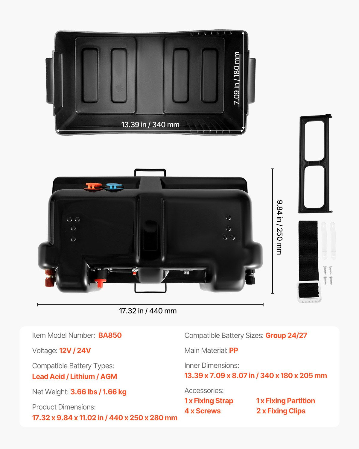 VEVOR smart batterikasse Group 24/27 – voltmeter, USB og 12 V udtag – detaljebillede 8