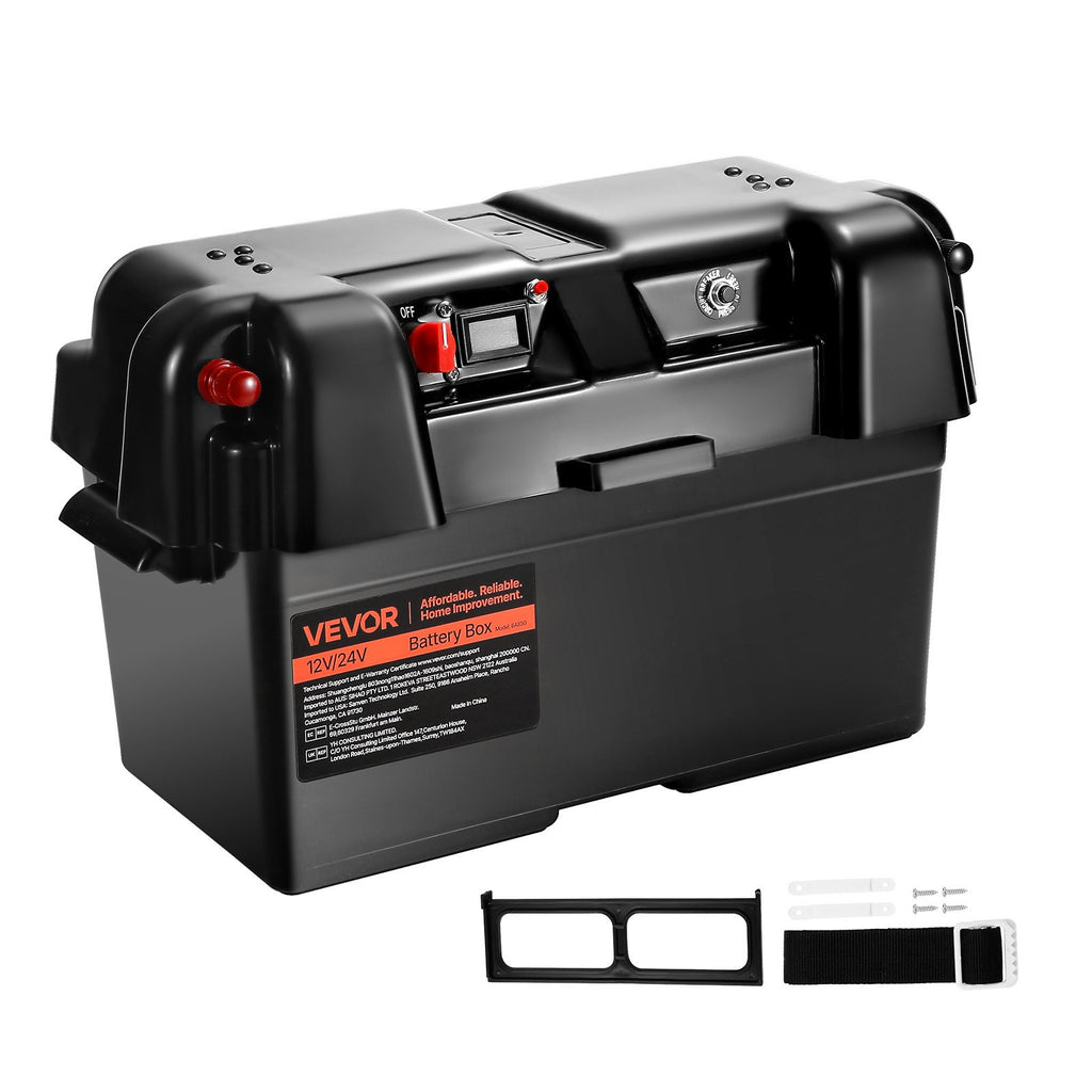 VEVOR smart batterikasse Group 24/27 – voltmeter, USB og 12 V udtag – officielt VEVOR produktbillede