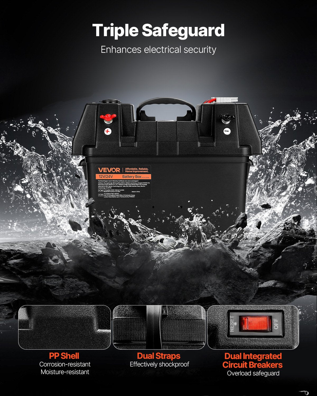 VEVOR smart batterikasse Group 24/31 – voltmeter, USB og Anderson – detaljebillede 4