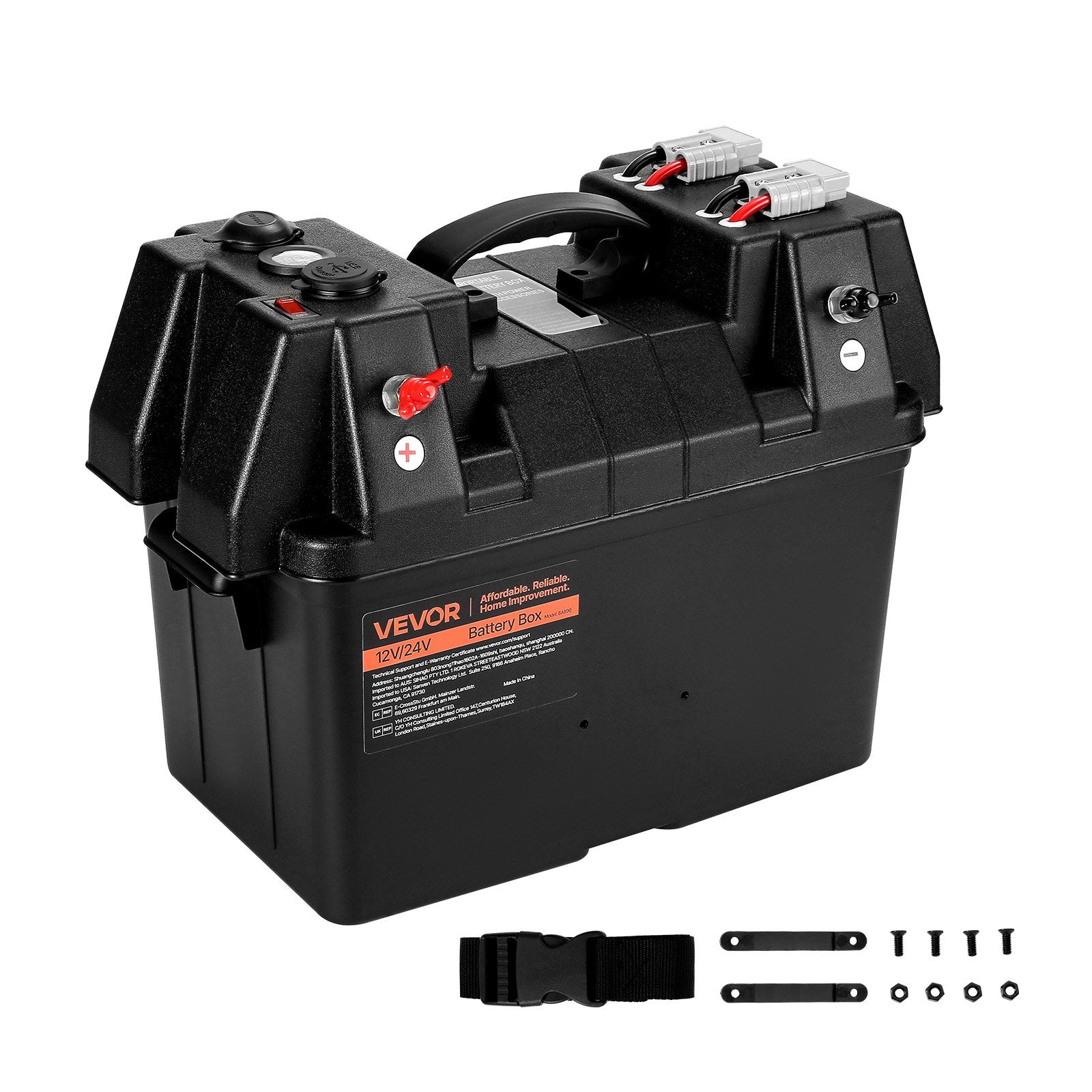 VEVOR smart batterikasse Group 24/31 – voltmeter, USB og Anderson – officielt VEVOR produktbillede