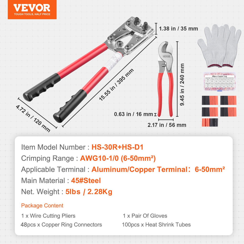 VEVOR kabelskotang 6–50 mm² – med kabelsko og krympeflex – detaljebillede 8