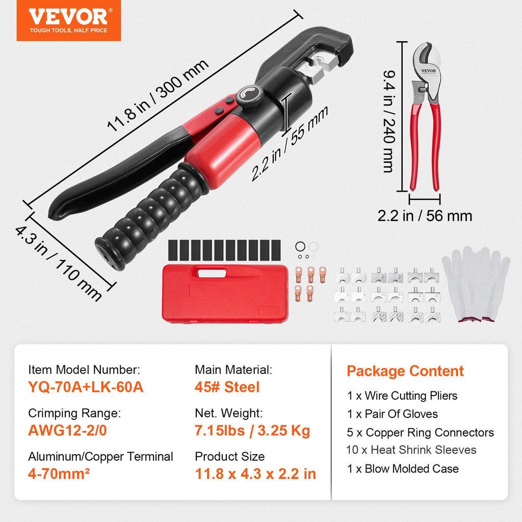 VEVOR hydraulisk kabelskotang 4–70 mm² – 6 ton – detaljebillede 8