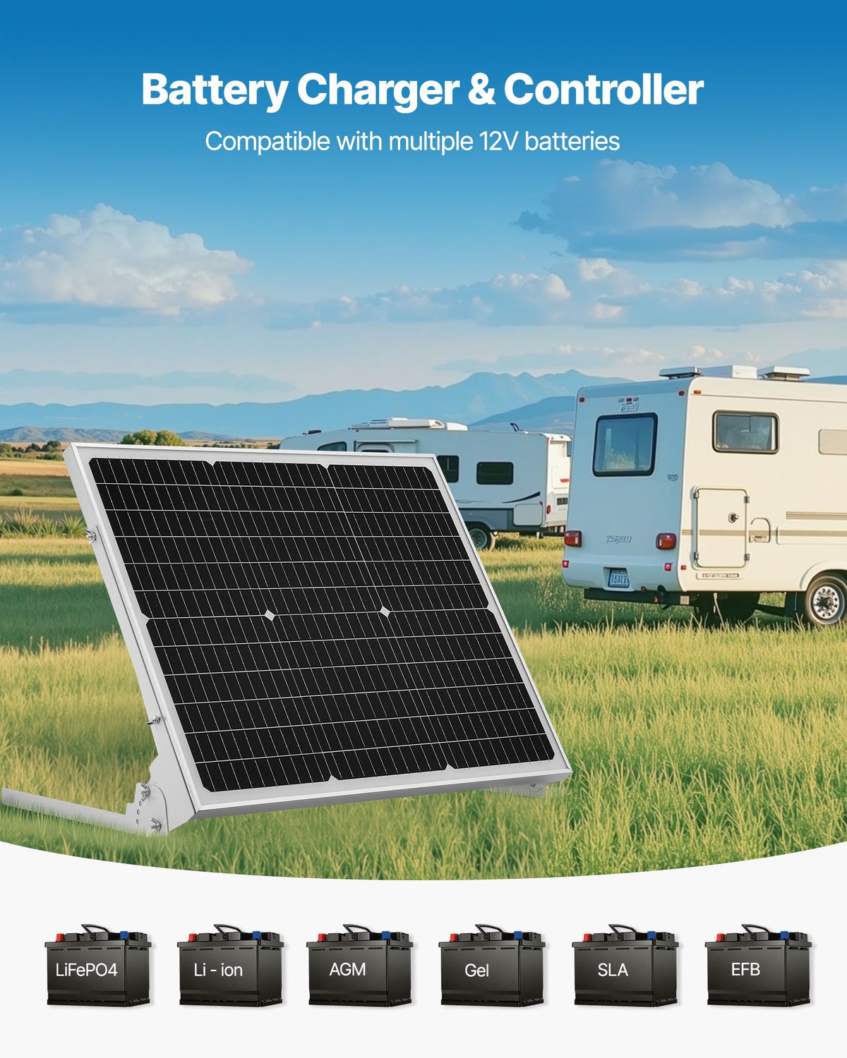 VEVOR 50 W solcelle-vedligeholdelseslader til 12 V batteri – MPPT – detaljebillede 5