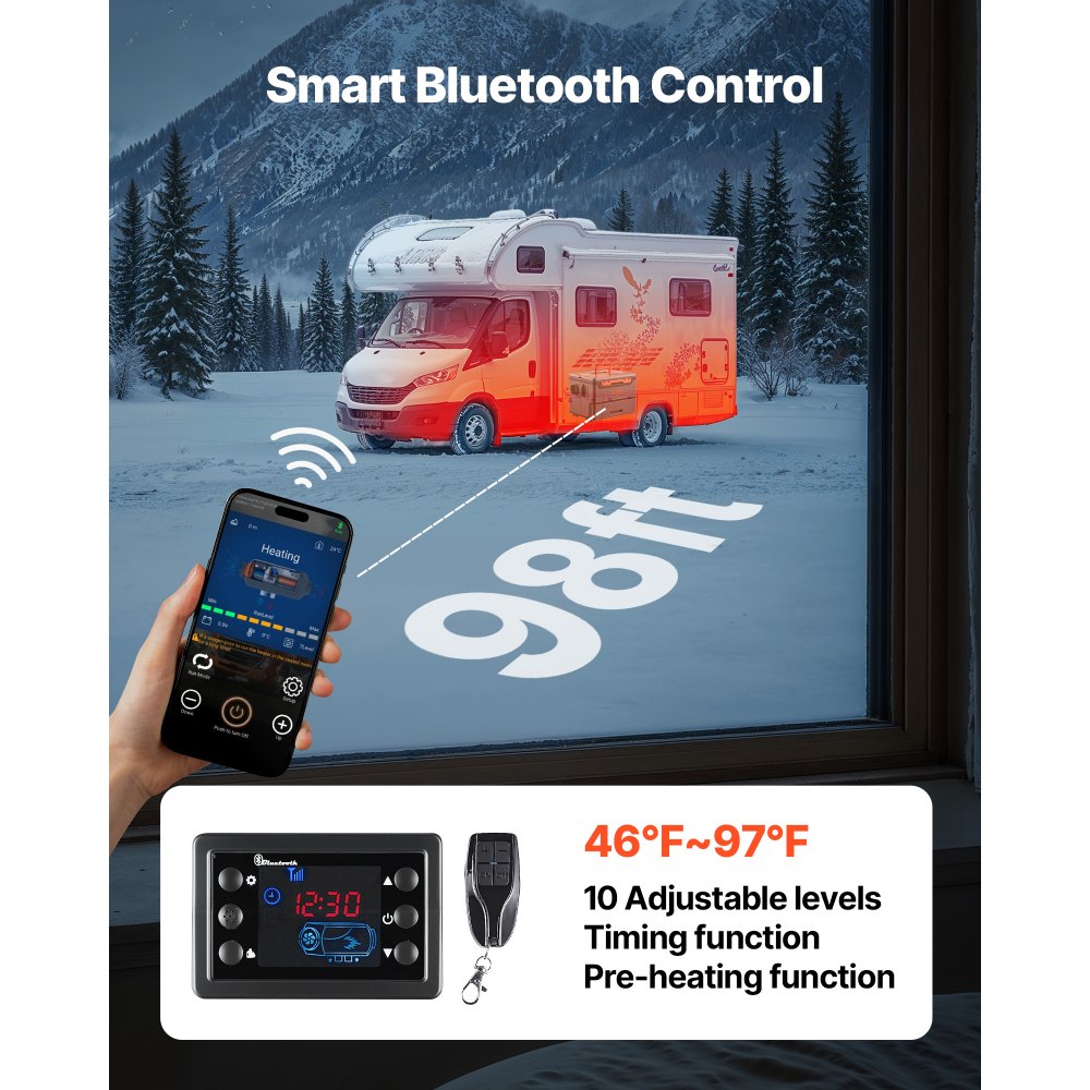 VEVOR dieselvarmer 8 kW 12/24 V – alt-i-én med 5 l tank og Bluetooth – billede 5