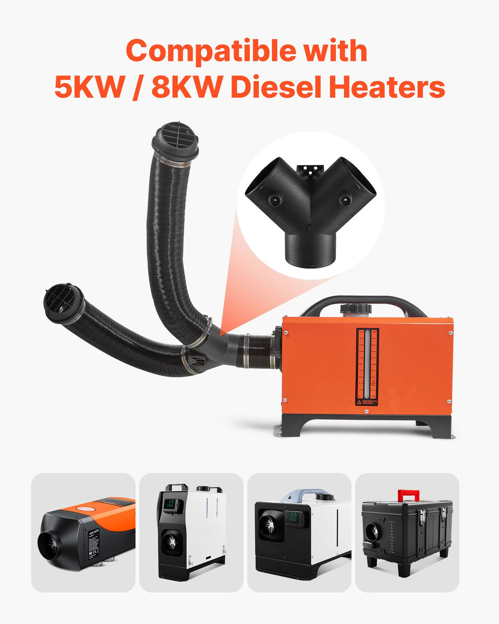 VEVOR varmluftssæt 76 mm til dieselvarmer – Y-fordeler og 2 udtag – detaljebillede 4