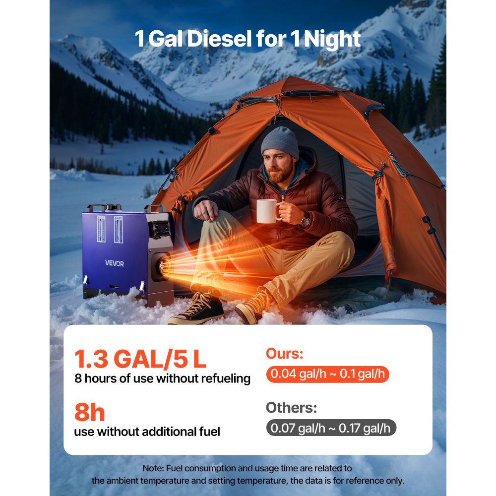 VEVOR dieselvarmer 8 kW 12/24 V – alt-i-én med 5 l tank og LCD – billede 2