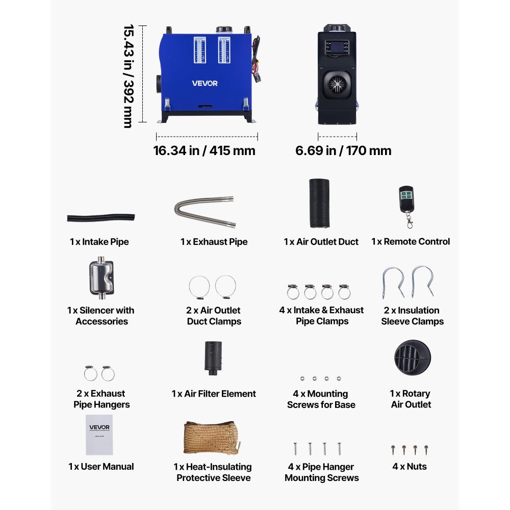 VEVOR dieselvarmer 8 kW 12/24 V – alt-i-én med 5 l tank og LCD – billede 7