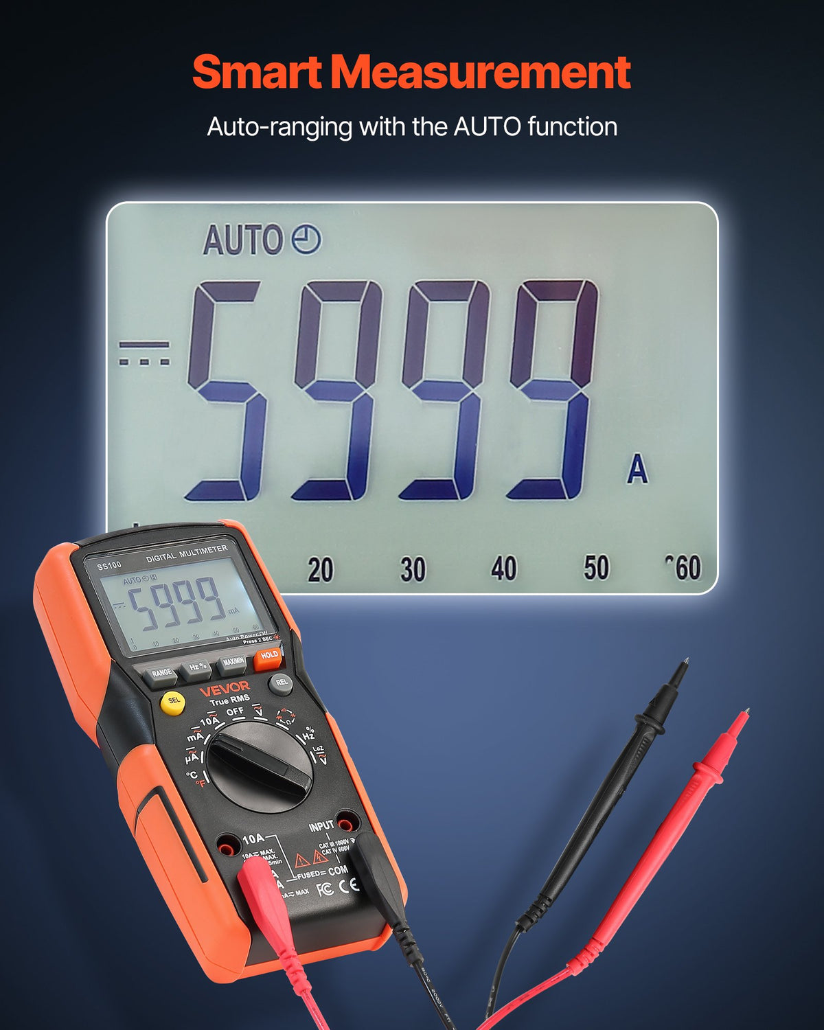 VEVOR digitalt TRMS-multimeter – 6000 counts, auto-range – detaljebillede 5