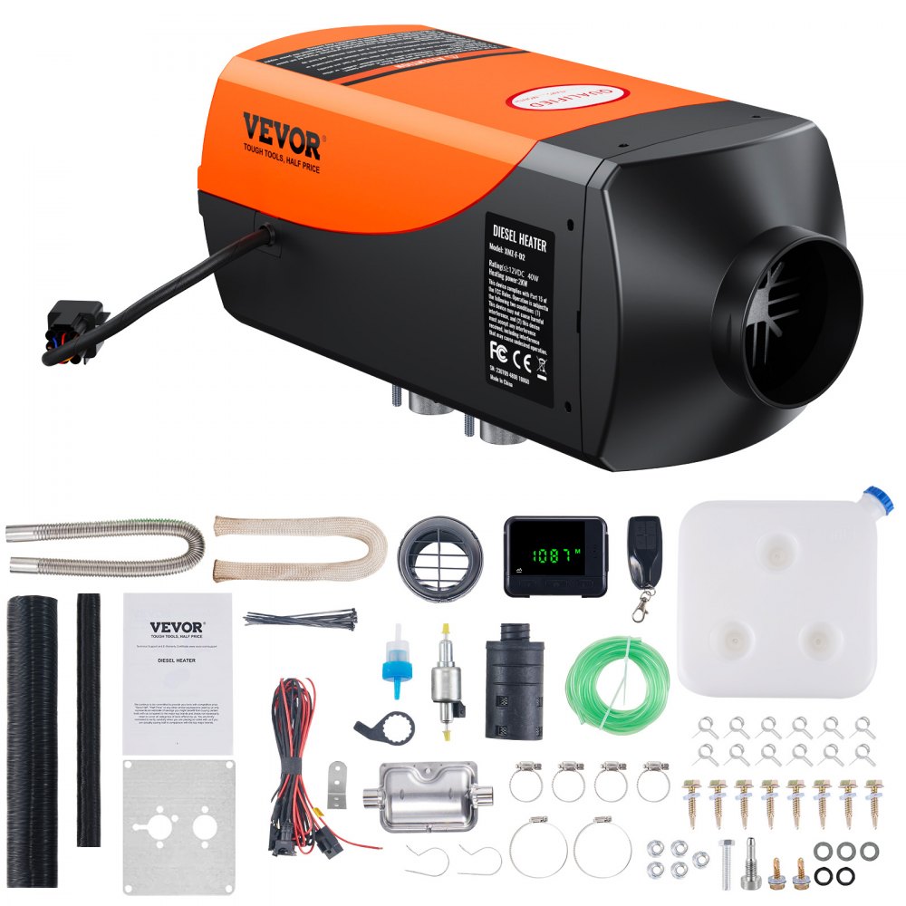 VEVOR dieselvarmer 2 kW 12/24 V – 10 l tank, LCD og fjernbetjening