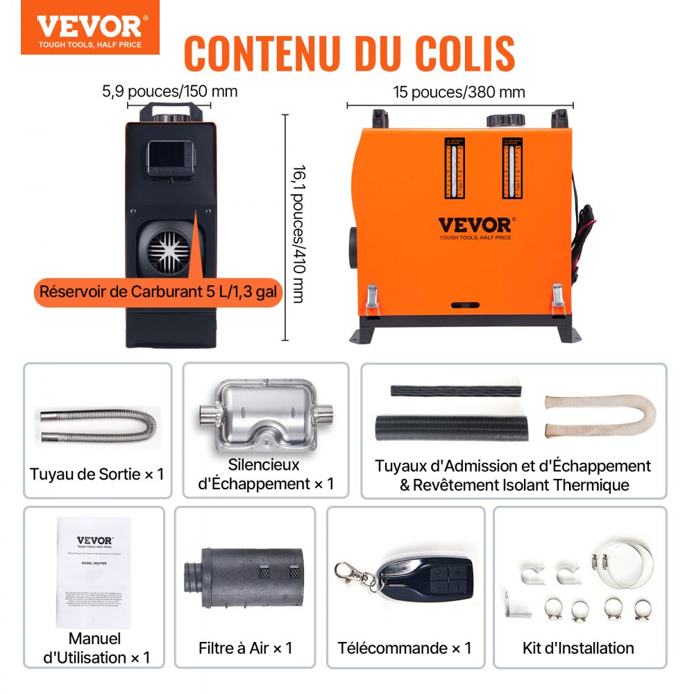 VEVOR dieselvarmer 5 kW 12 V – alt-i-én med LCD og fjernbetjening – billede 7