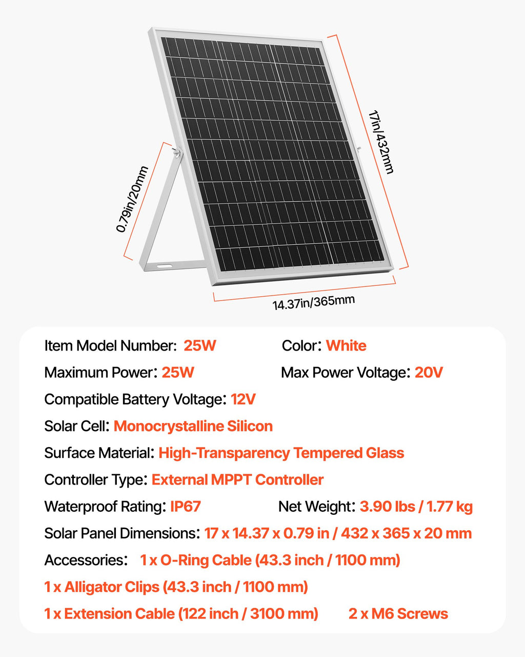 VEVOR 25 W solcelle-vedligeholdelseslader til 12 V batteri – MPPT – detaljebillede 8