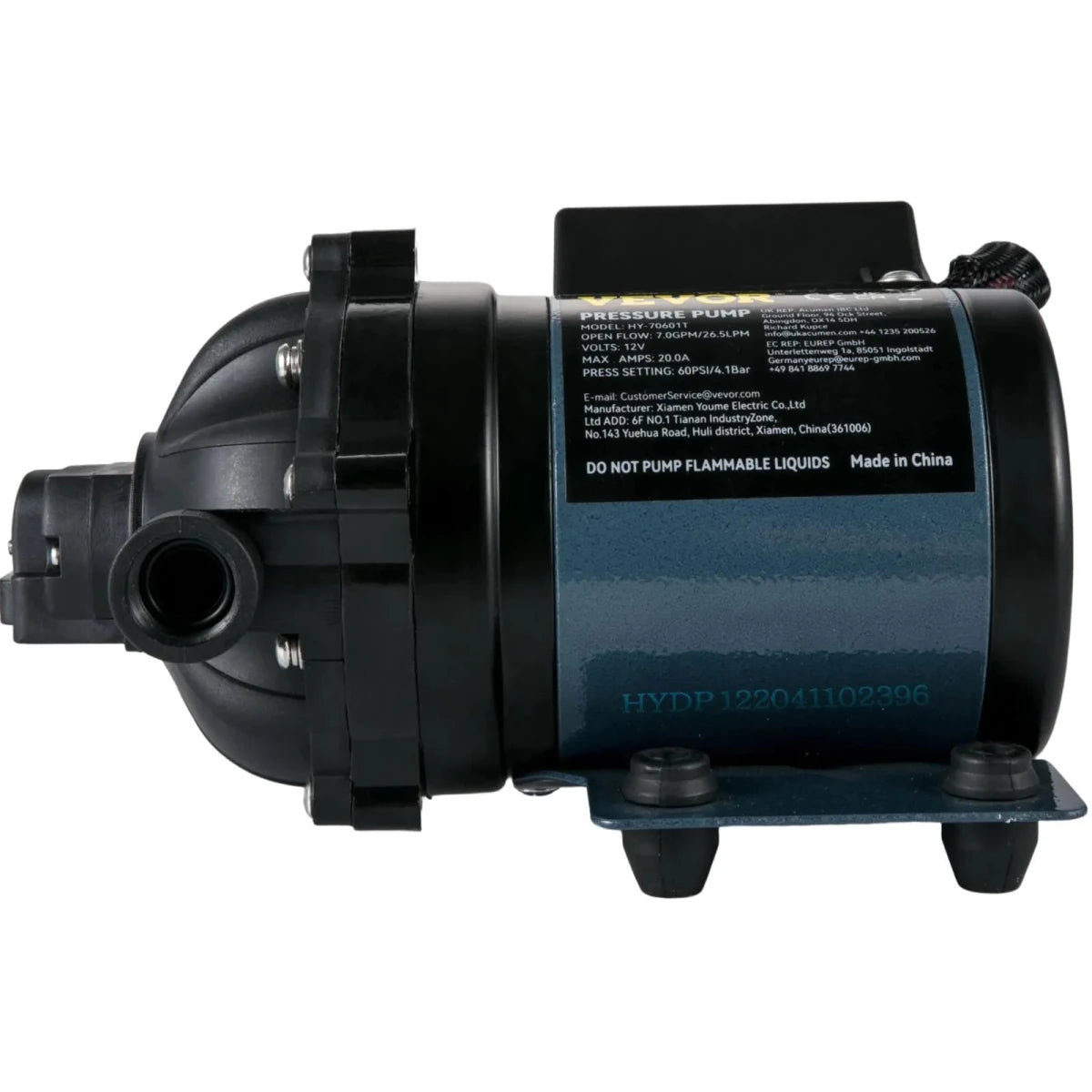 VEVOR 12 V Washdown Vandpumpe – 7 GPM / 26 L/min – 60 PSI Selvansugende Trykpumpe til RV, Marine & Camping - SejlStrøm