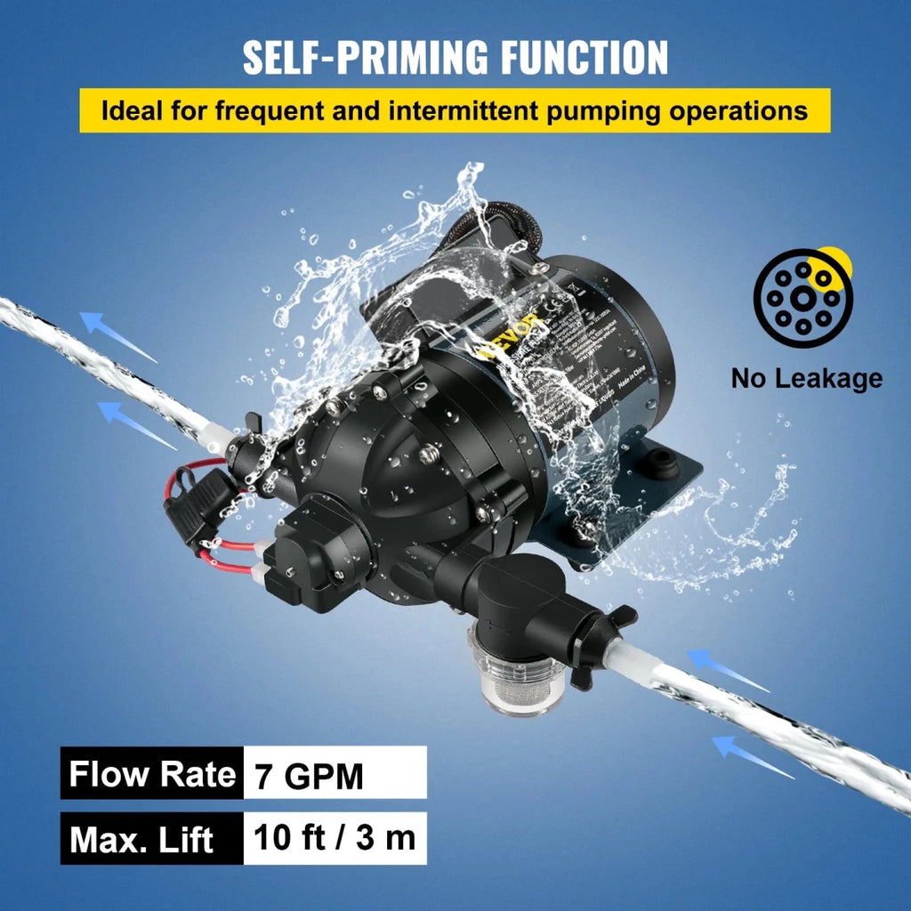VEVOR 12 V Washdown Vandpumpe – 7 GPM / 26 L/min – 60 PSI Selvansugende Trykpumpe til RV, Marine & Camping - SejlStrøm