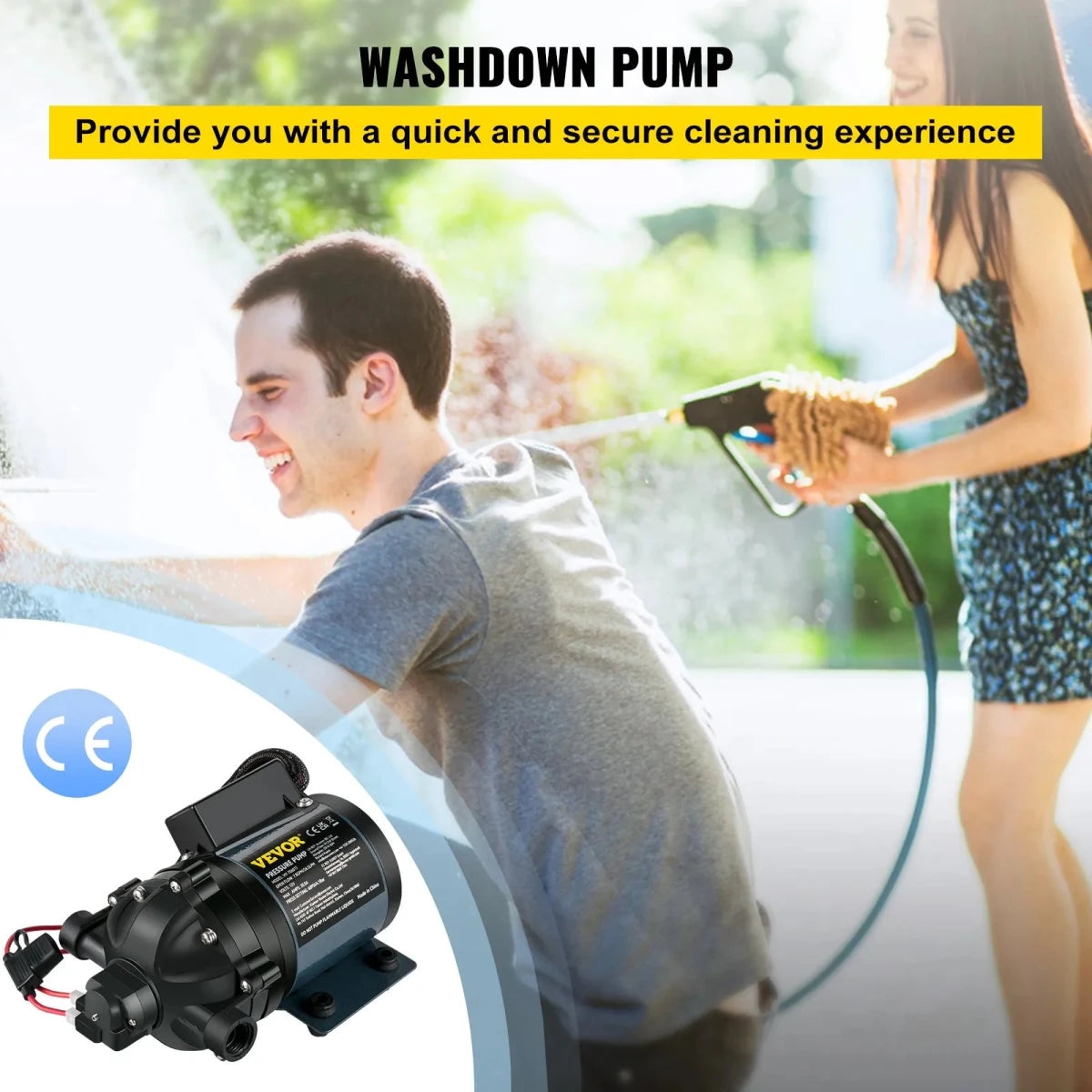VEVOR 12 V Washdown Vandpumpe – 7 GPM / 26 L/min – 60 PSI Selvansugende Trykpumpe til RV, Marine & Camping - SejlStrøm