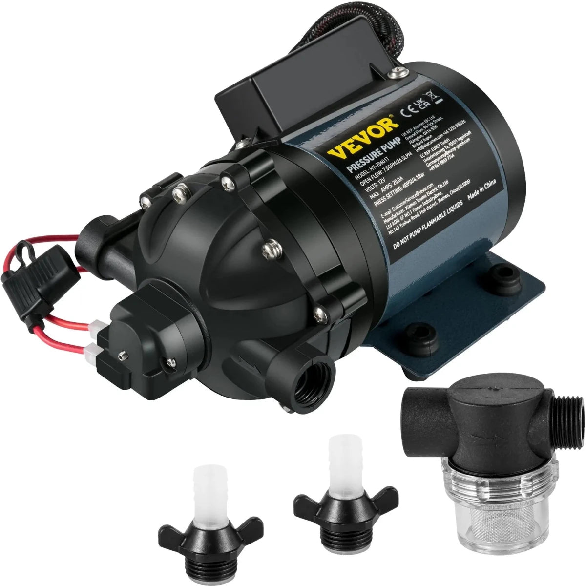 VEVOR 12 V Washdown Vandpumpe – 7 GPM / 26 L/min – 60 PSI Selvansugende Trykpumpe til RV, Marine & Camping - SejlStrøm