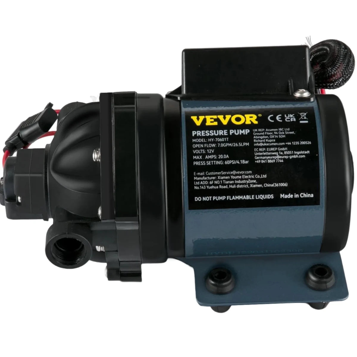 VEVOR 12 V Washdown Vandpumpe – 7 GPM / 26 L/min – 60 PSI Selvansugende Trykpumpe til RV, Marine & Camping - SejlStrøm