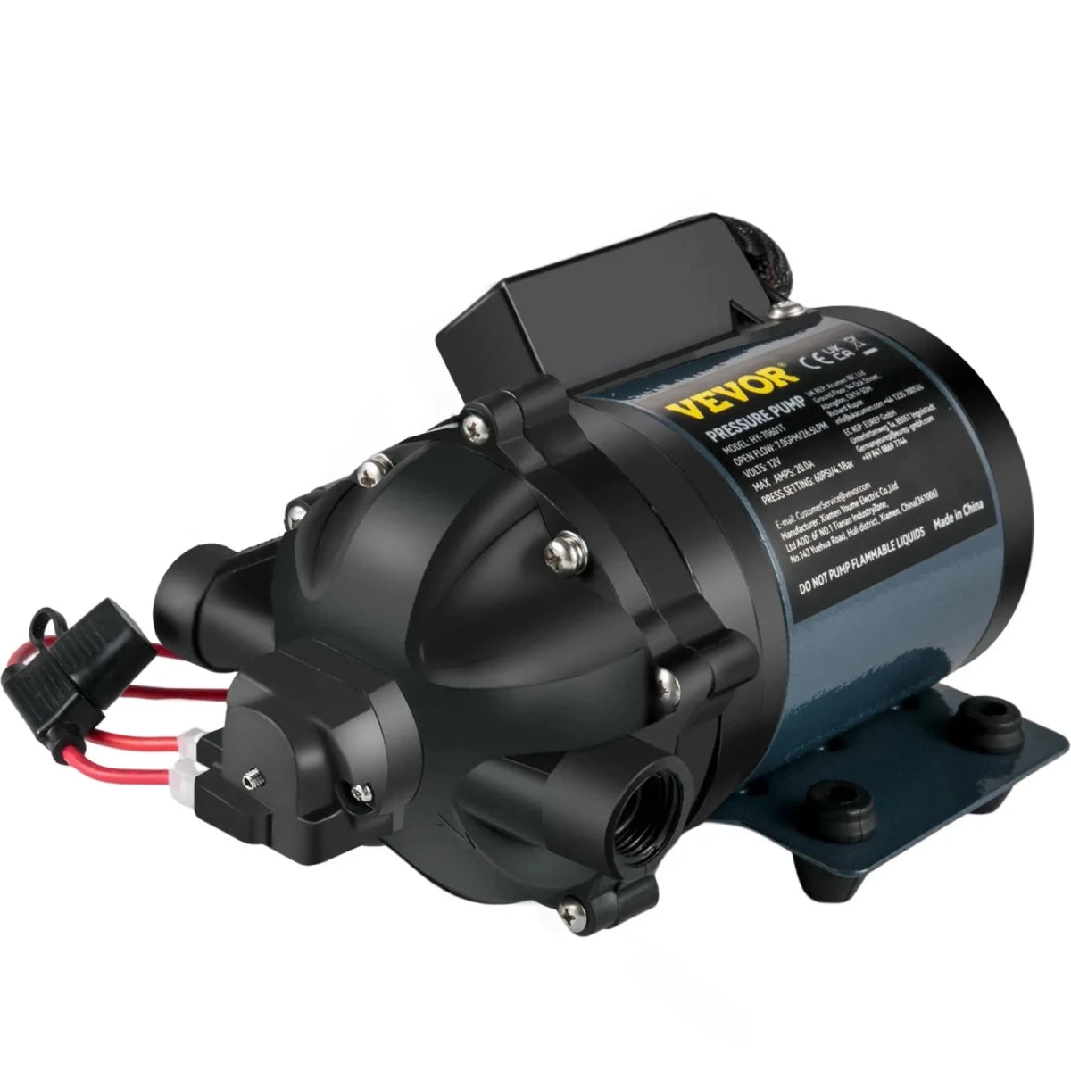 VEVOR 12 V Washdown Vandpumpe – 7 GPM / 26 L/min – 60 PSI Selvansugende Trykpumpe til RV, Marine & Camping - SejlStrøm