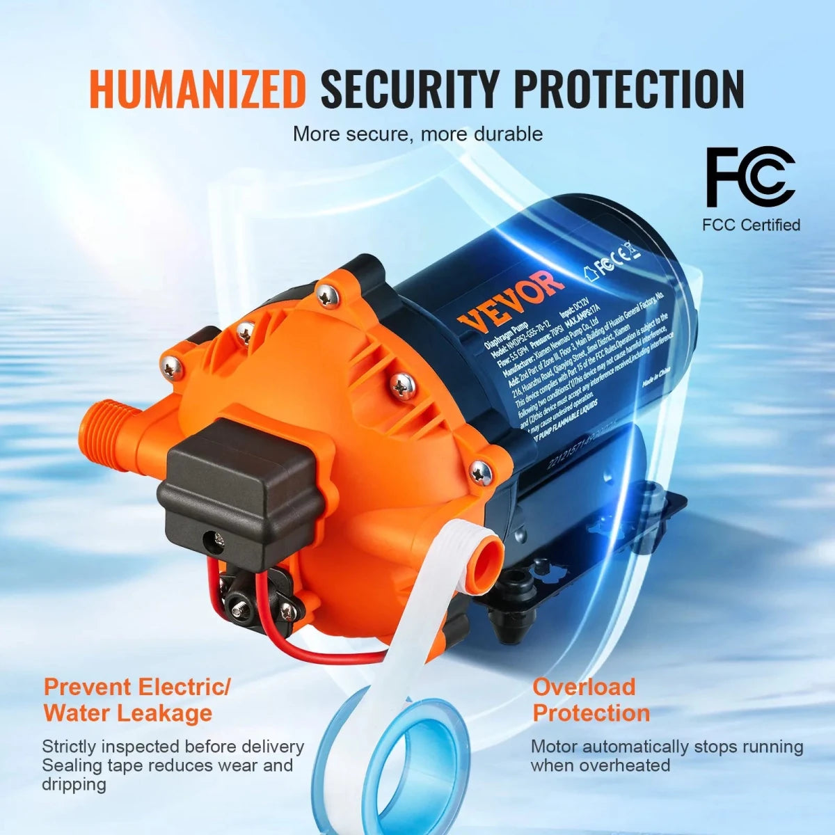 VEVOR 12V Vandpumpe 20,8 L/min – 4,8 Bar Membranpumpe med Trykafbryder til RV, Camping & Båd - SejlStrøm