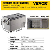 VEVOR 35L Bærbar Kompressor Køleboks 12V / 24V / 230V – Til Bil, Båd & Camping - SejlStrøm